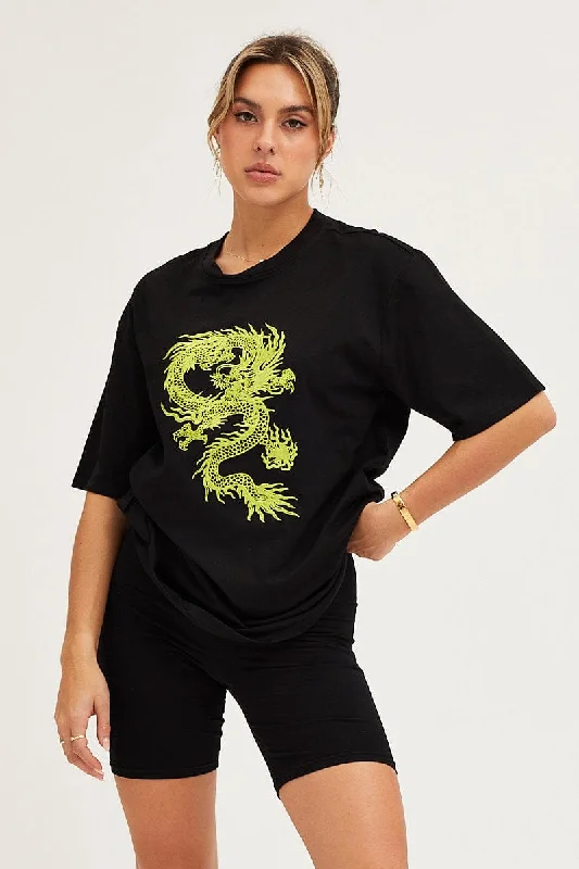 Black Crew Neck Oversized Graphic T-Shirt