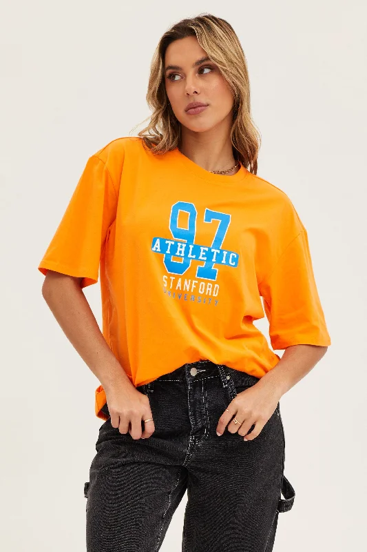 Orange Crew Neck Oversized Tee