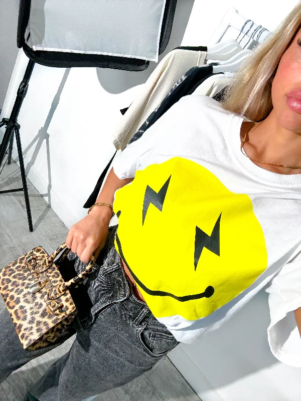 Positive Energy - White Yellow Smiley Lightning T-Shirt