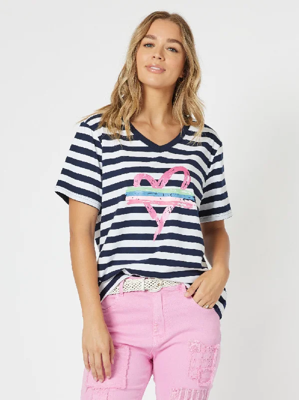 Threadz Heart Stripe Tee Navy/White