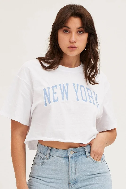 White Crop T Shirt Embroided