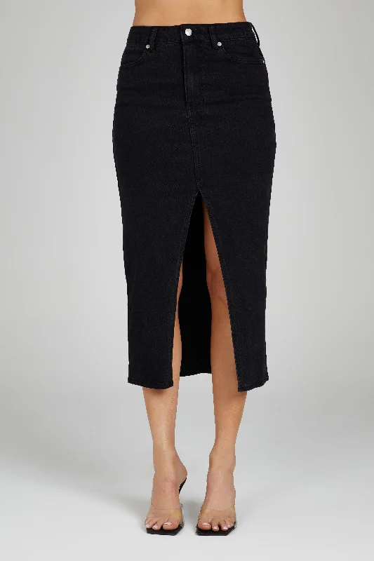 Acacia Denim Midi Skirt - Washed Black