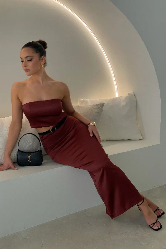 Mariah Maxi Satin Skirt - Cherry Chocolate