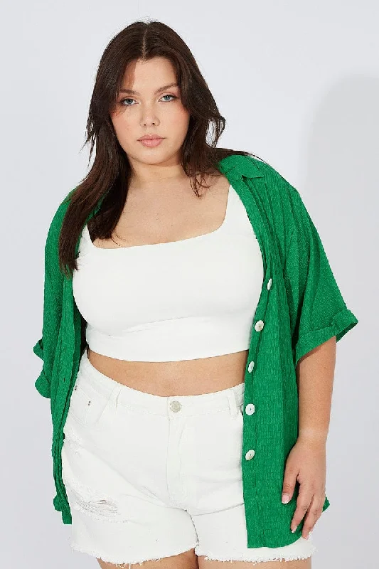 Green Relaxed Shirt Short Sleeve Textured