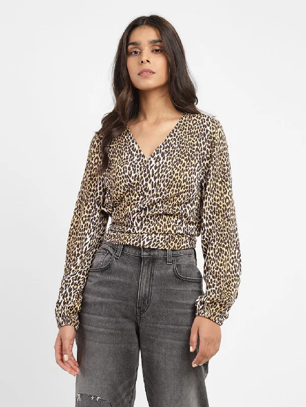 Women's Animal Print V Neck Top