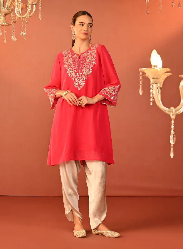 Rida Fuchsia Embroidered Chiffon Co-ord Set for Women