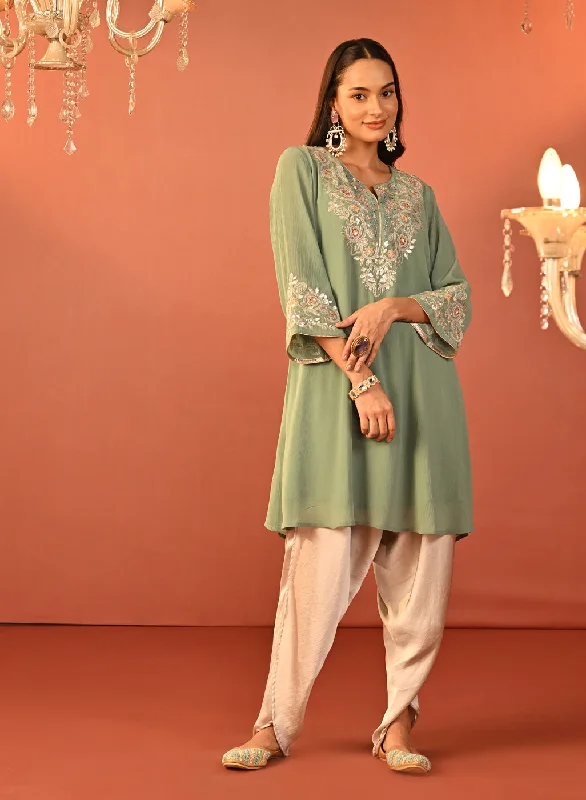 Rida Sea Green Embroidered Chiffon Co-ord Set for Women