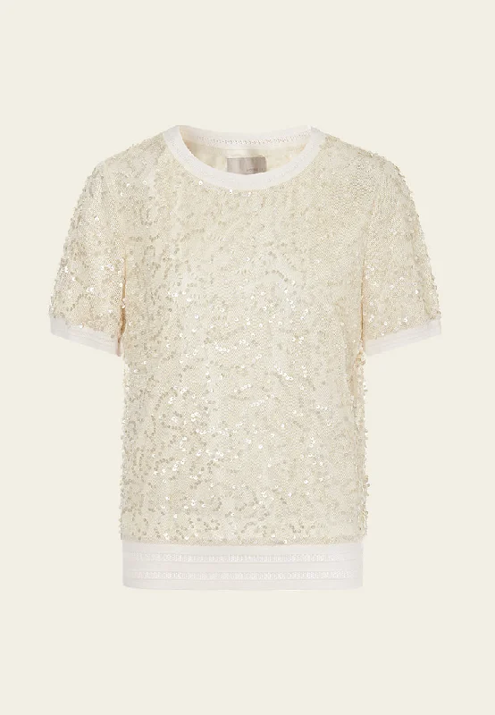 Round-neck Ribbed-trim Sequined Shirt