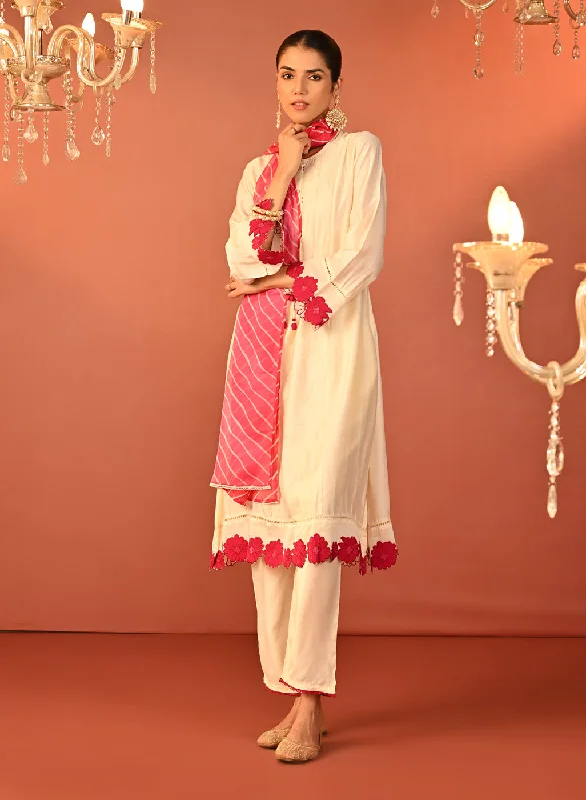 Suroor Ivory Embroidered Chanderi Salwar Kurta Set for Women