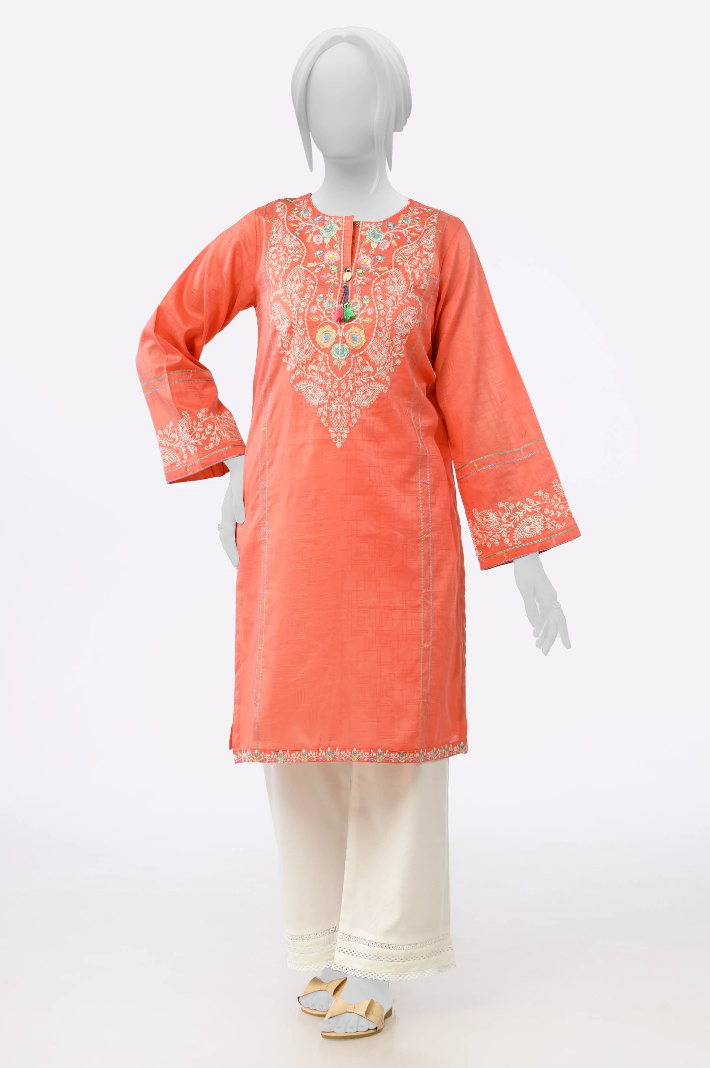 Peach Embroidered Kurti