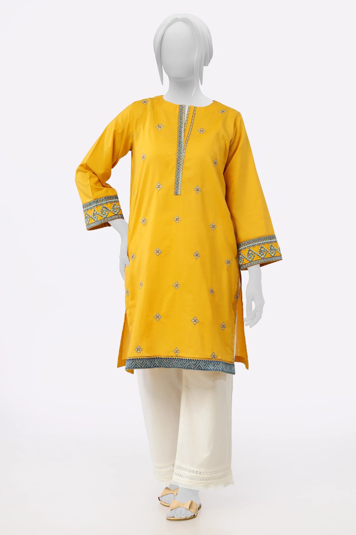 Mustard Embroidered Kurti