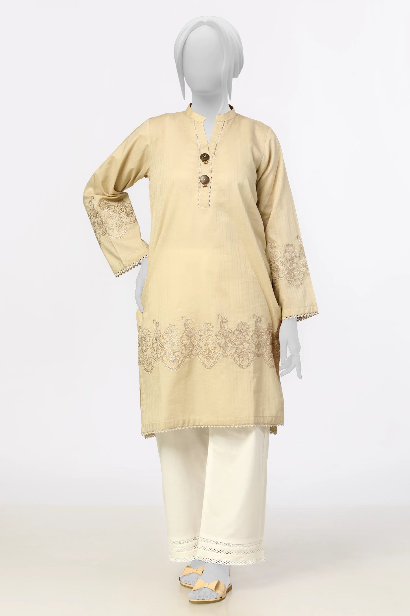 Beige Embroidered Kurti