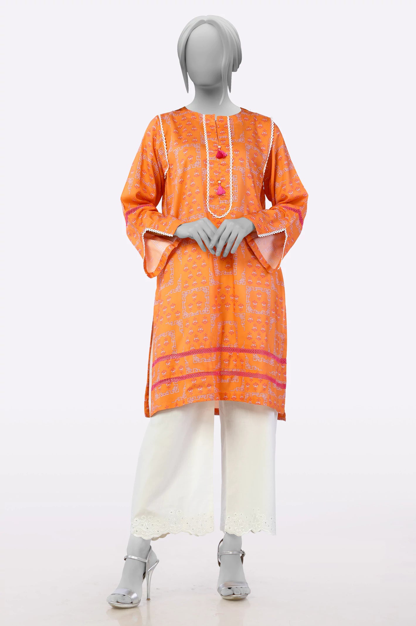 Orange Embroidered Kurti