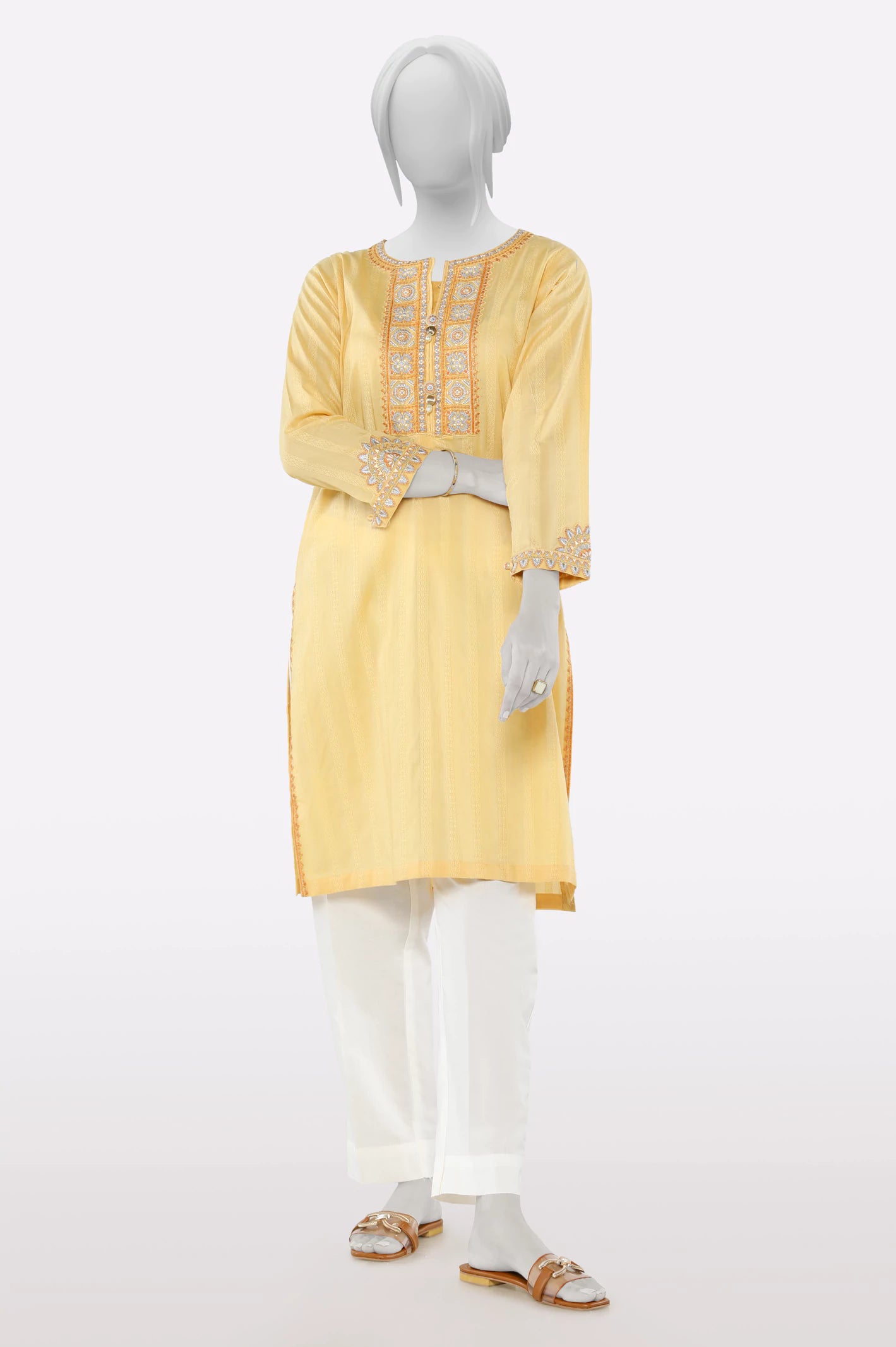 Yellow Embroidered Kurti