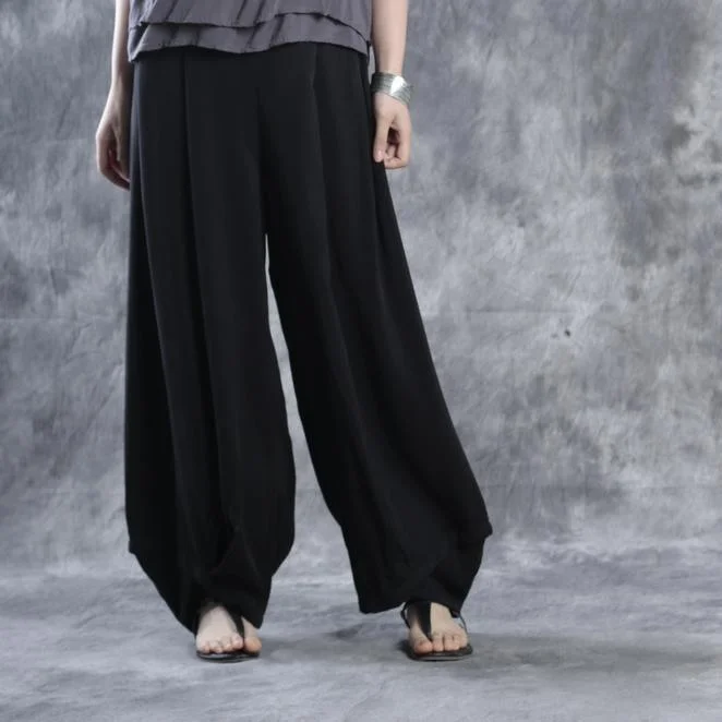 Black linen pants harem pants silk trousers