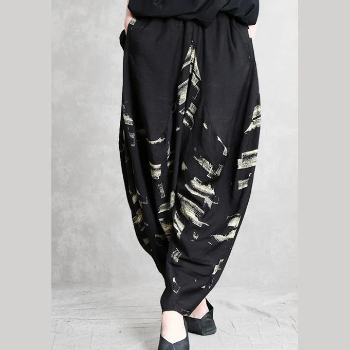 Black printed cotton wide leg pants temperament retro Harlan loose casual pants