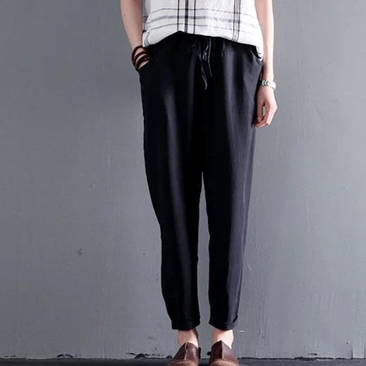 Black thin cotton pants long summer pants