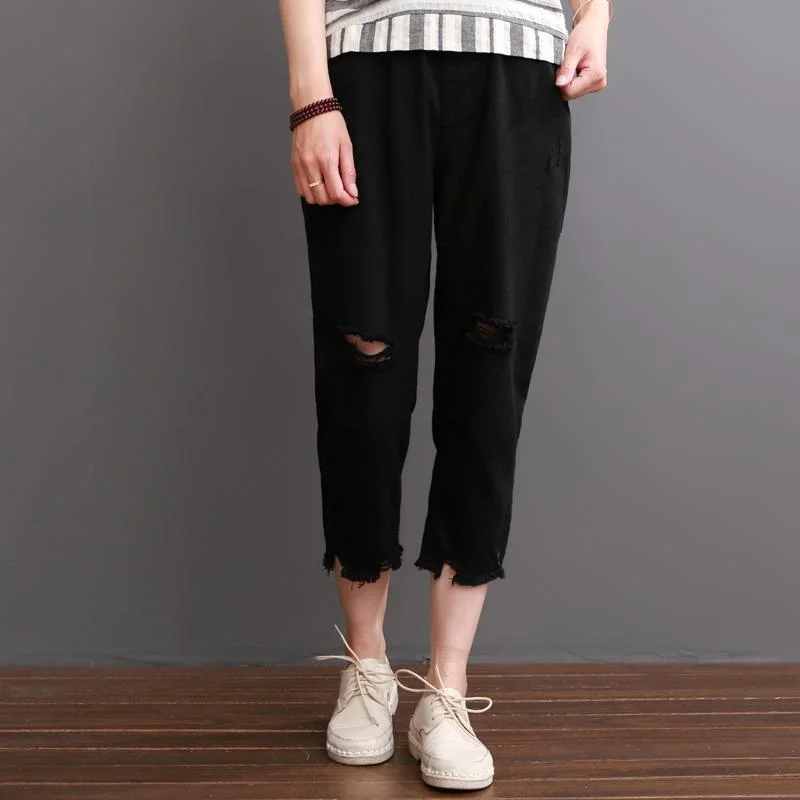 Black women summer pants crop trousers