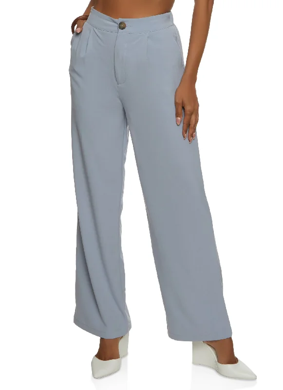 Solid High Waisted Wide Leg Pants