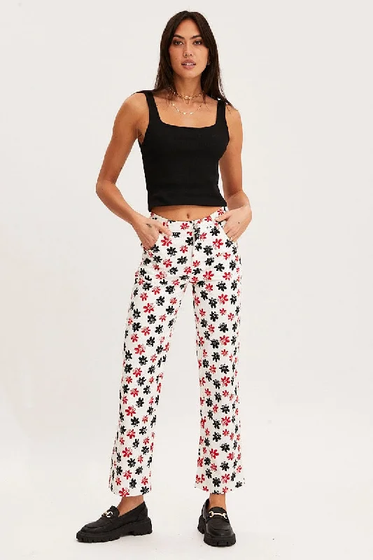 Print Slim Pants High Rise