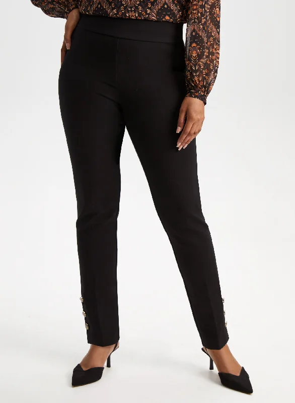 Pull-On Button Detail Pants