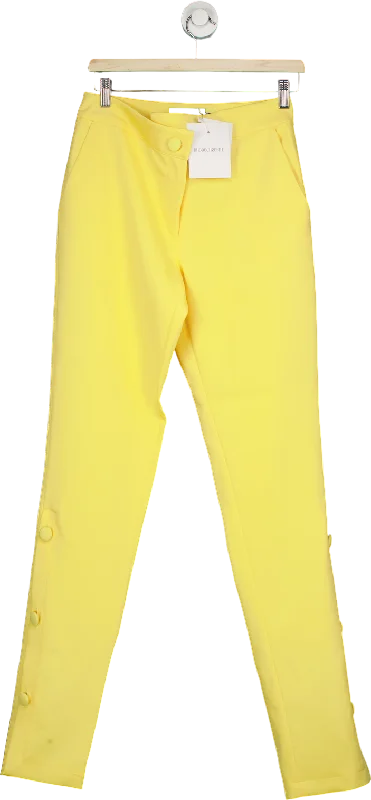 Rhodochrosite Yellow Laura Satin Button detail Trousers UK 8