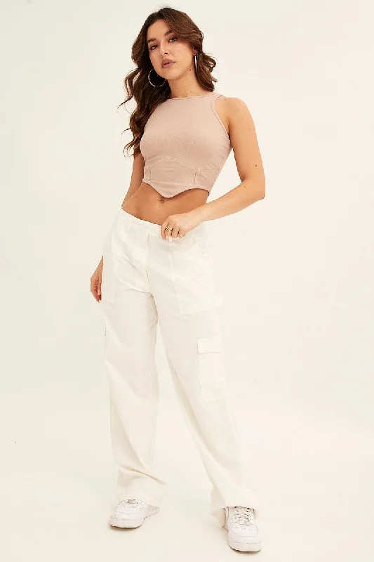 White Cargo Pant Mid Rise