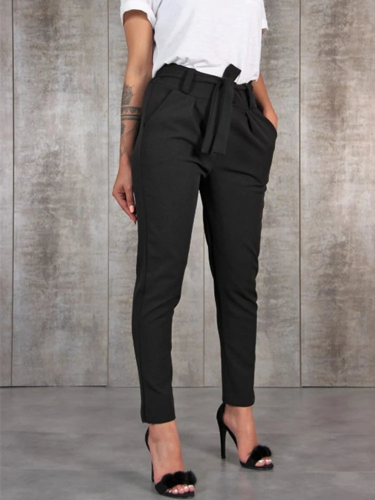 Women's Bow Tied Fashion Designer Trousers Harajuku Chiffon Pants