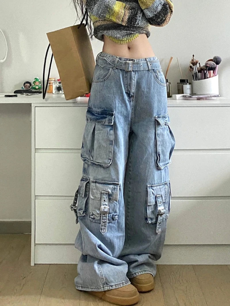 Women's Fashion Designer Street Style Baggy Cargo Jeans