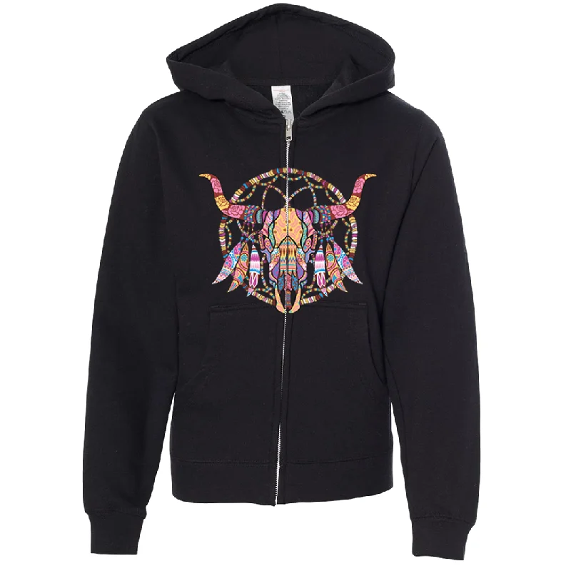 Cow Skull Mosaic Premium Youth Zip-Up Hoodie