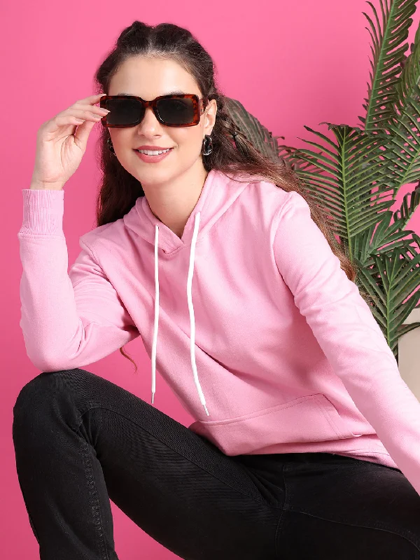 VimaL Jonney Regular Fit Pink Solid Hoodie For Women