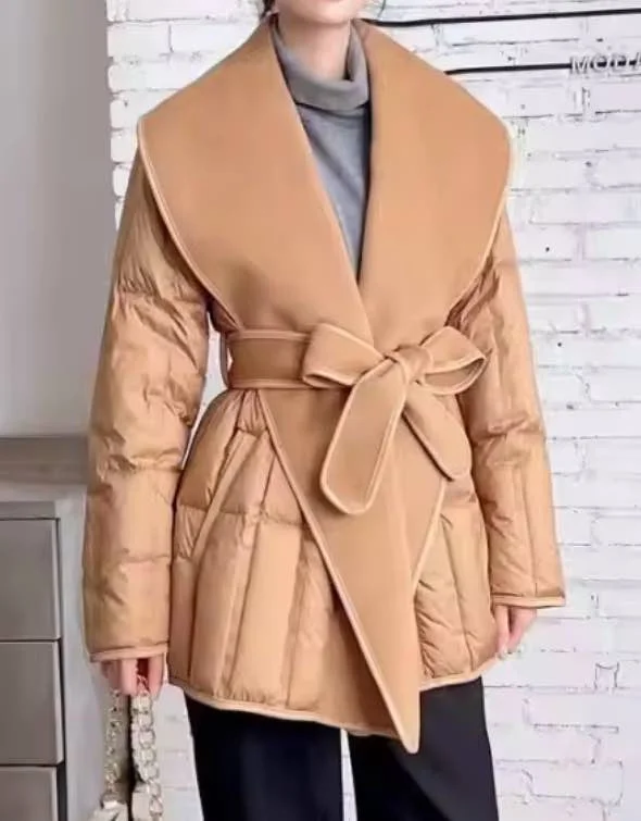 Cashmere Duck Down Puffer Woolen Coat