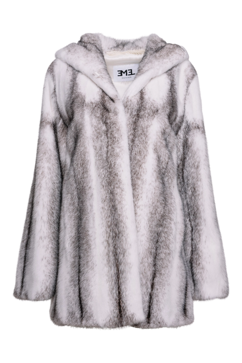 Hooded High-Low Swing Mid-Length Mink Fur Coat