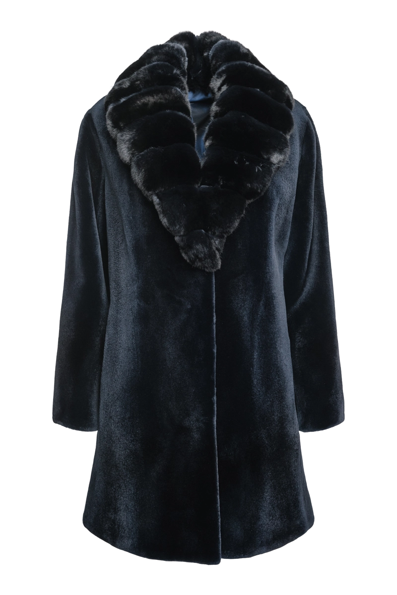 Reversible Fitted Sheared Mid Length Mink Fur Coat - Chinchilla Shawl Collar