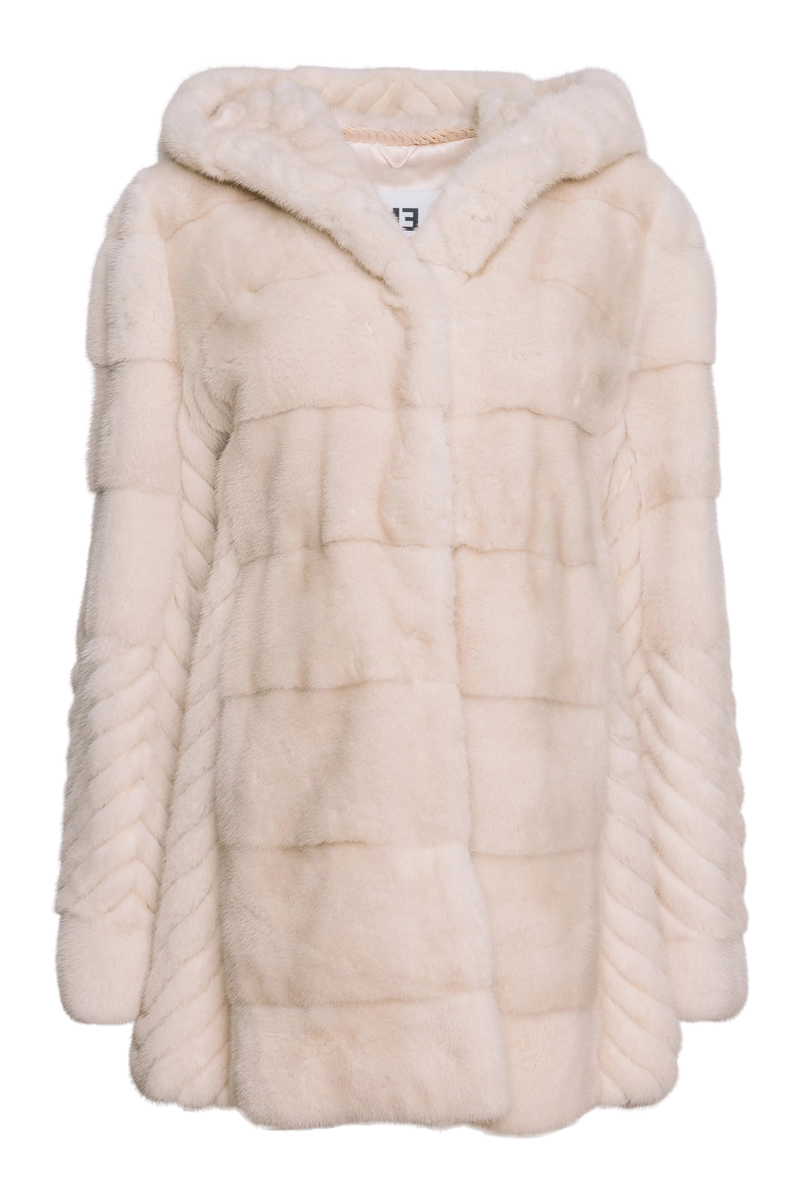 Hooded Horizontal & Chevron Pearl Mink Fur Jacket