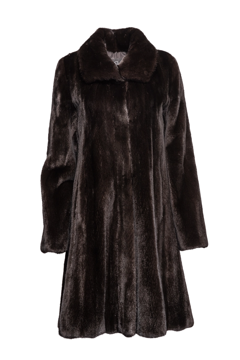 Natural Mid-Length Mink Fur Coat - Wing Collar - Straight Sleeve