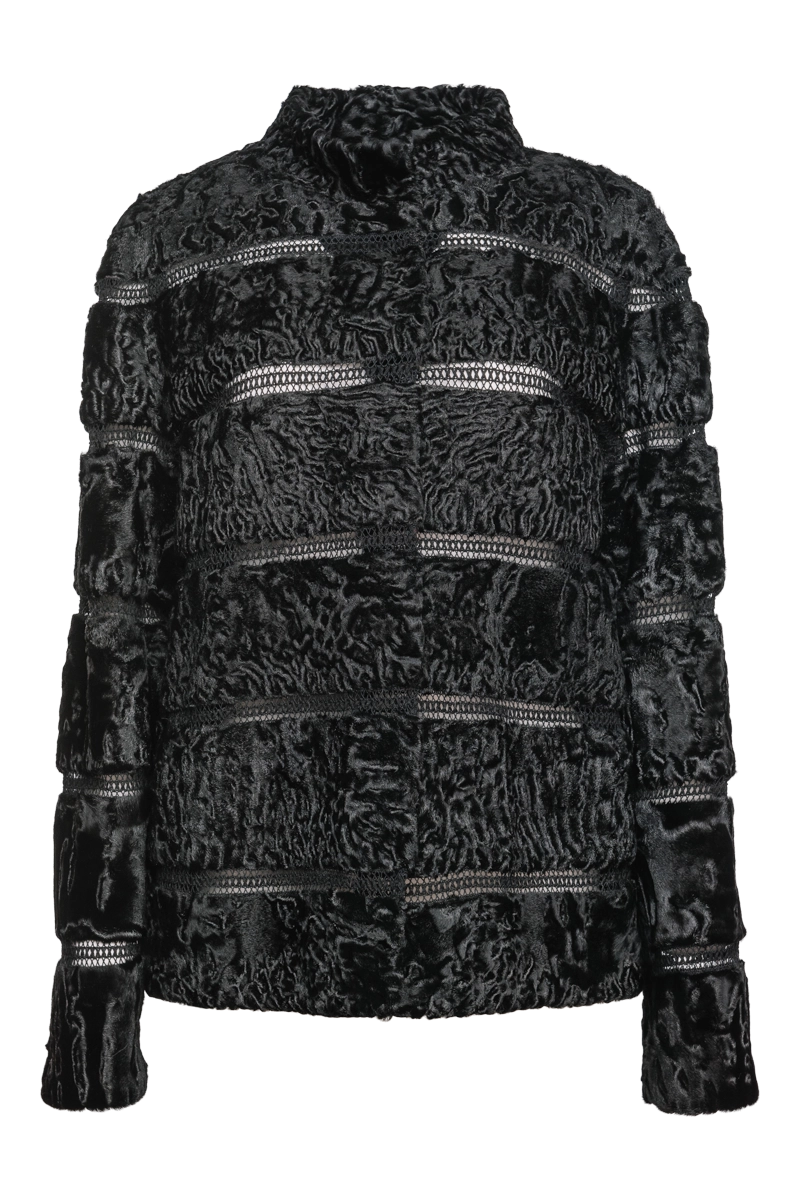 Black Reversible Horizontal Swakara Fur Jacket - Netting Detail