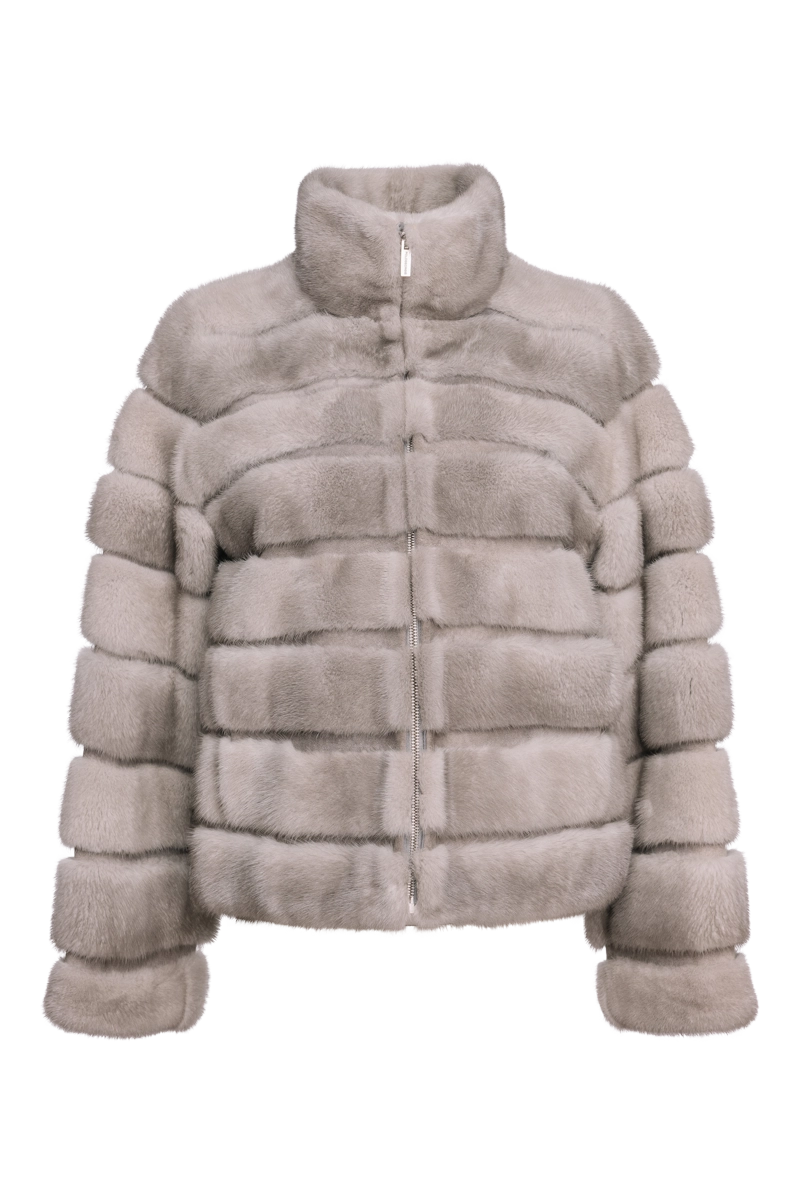 Horizontal Zip-Up Natural Sapphire Mink Fur Jacket