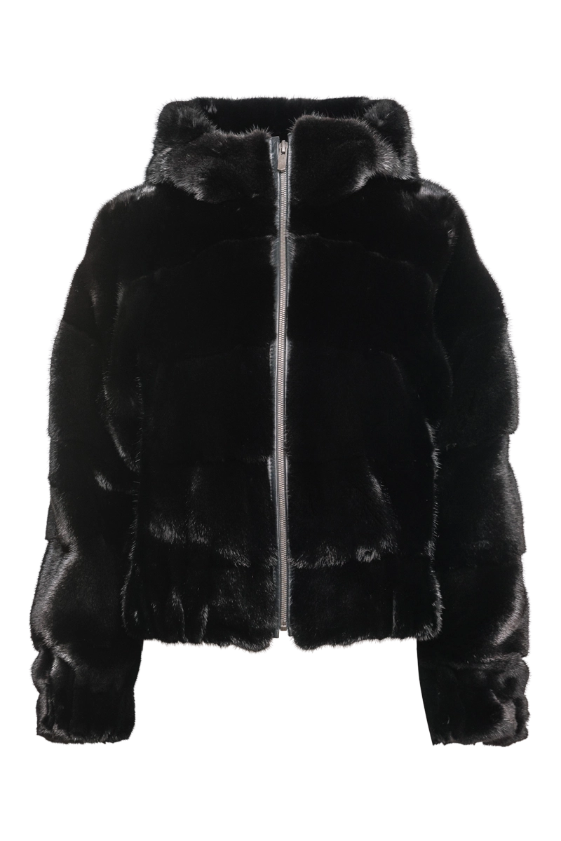 Hooded Horizontal Ranch Mink Fur Bomber Jacket