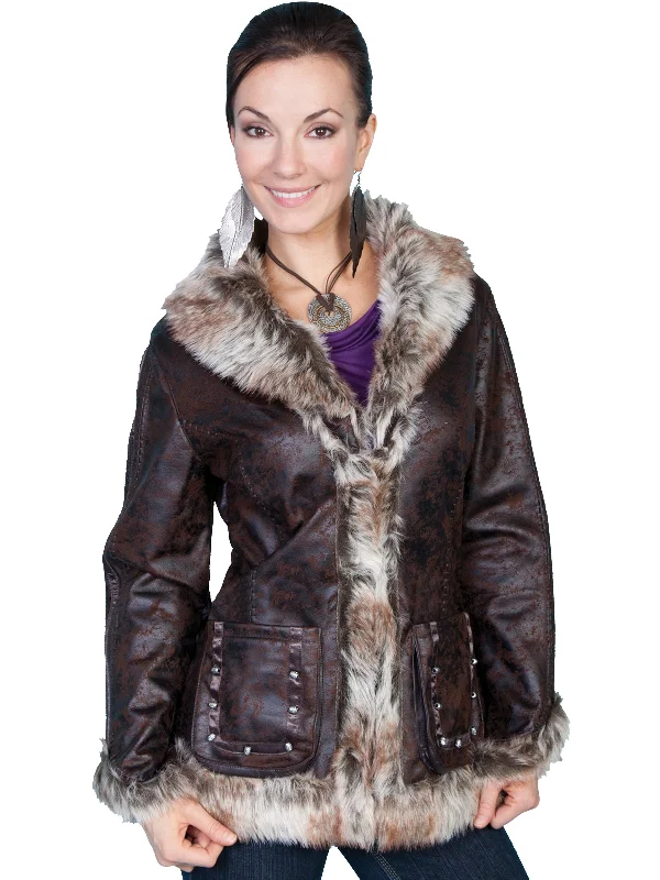 Scully Womens Dark Brown Faux Shearling Mottled Jacket