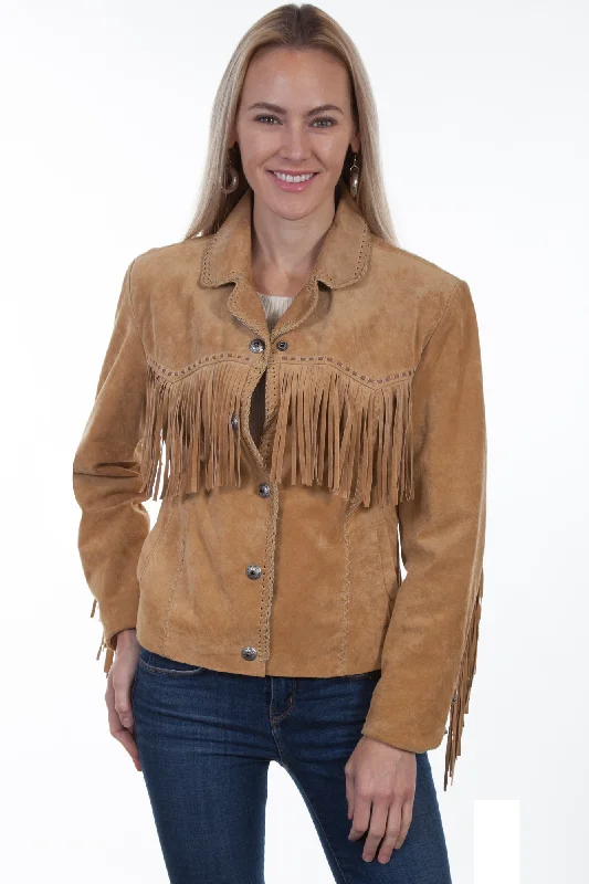 Scully Womens Old Rust Suede Snap Fringe Jacket