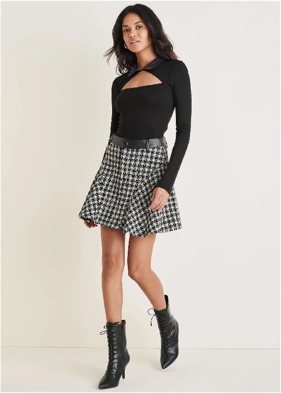 Tweed Flounce Mini Skirt - Black Multi