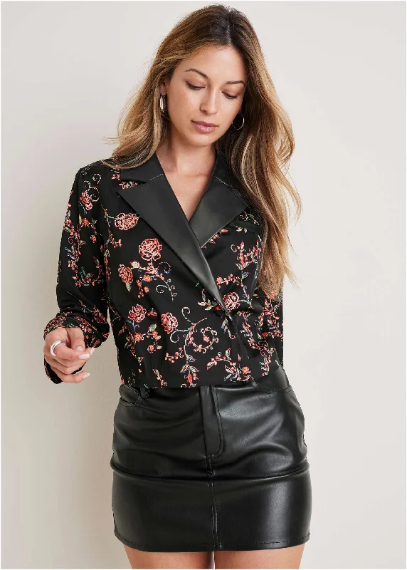 Cropped Tuxedo Blazer - Gothic Roses Velvet