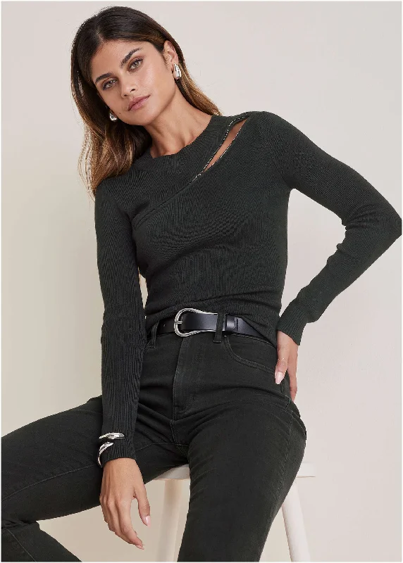 Lightweight Zipper Sweater  - Black