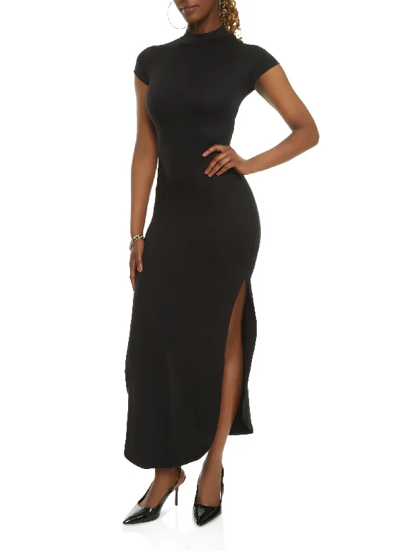 Cut Out Mock Neck Maxi Dress