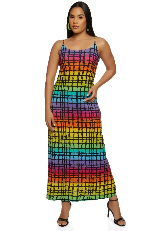 Grid Print Cami Maxi Dress