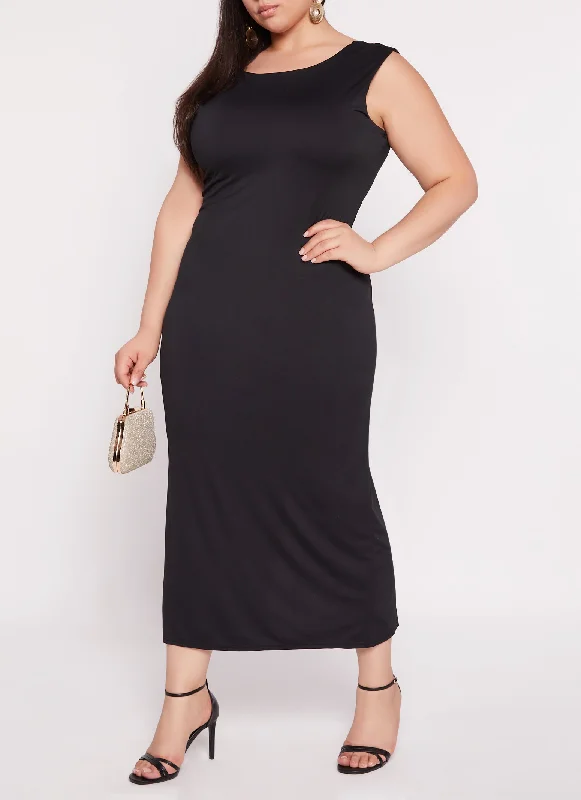 Plus Size Scoop Back Tank Maxi Dress