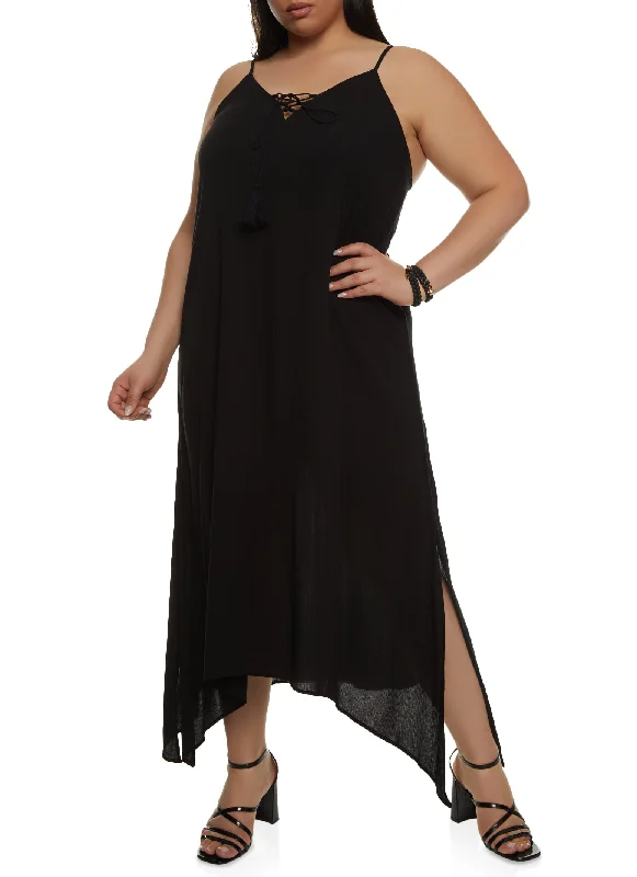 Plus Size V Neck Tassel Maxi Dress