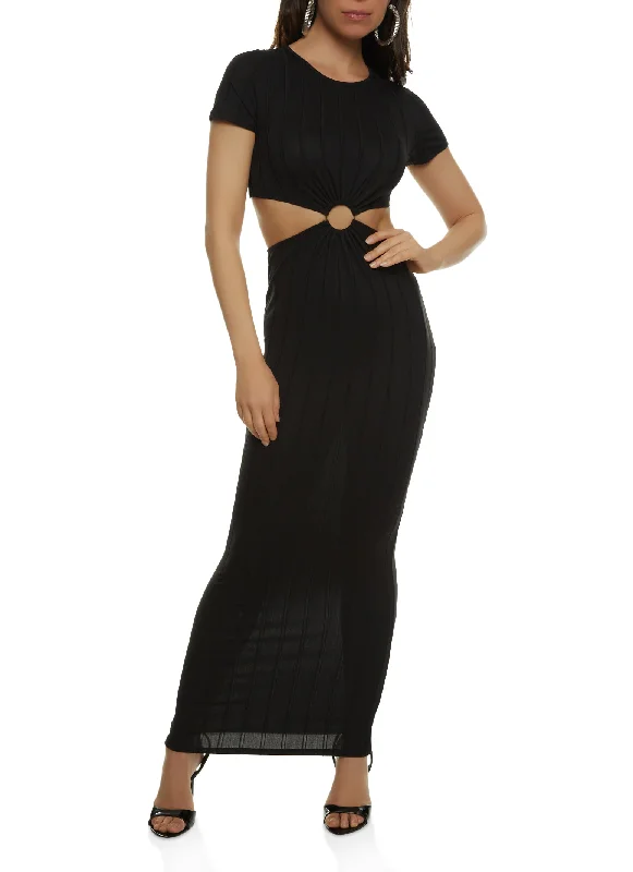 Ribbed O Ring Cut Out Maxi Dress