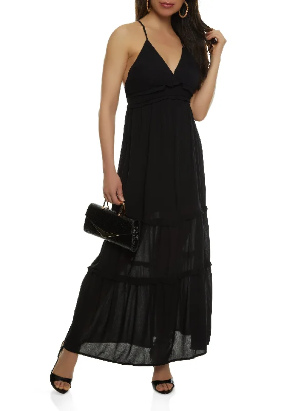 Sleeveless Tiered Empire Waist Maxi Dress